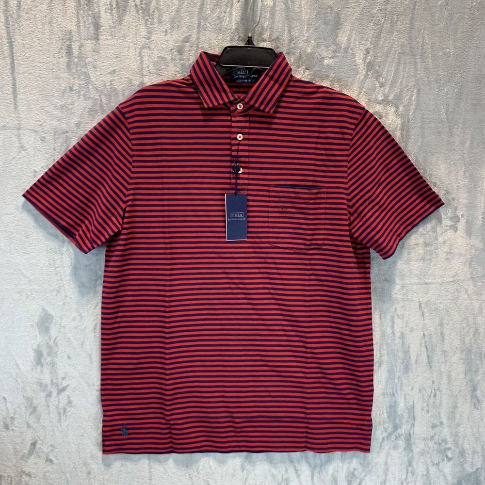 Polo‎ Ralph Lauren Men's Polo Shirt M Blue Red Striped 100% Cotton Classic Fit